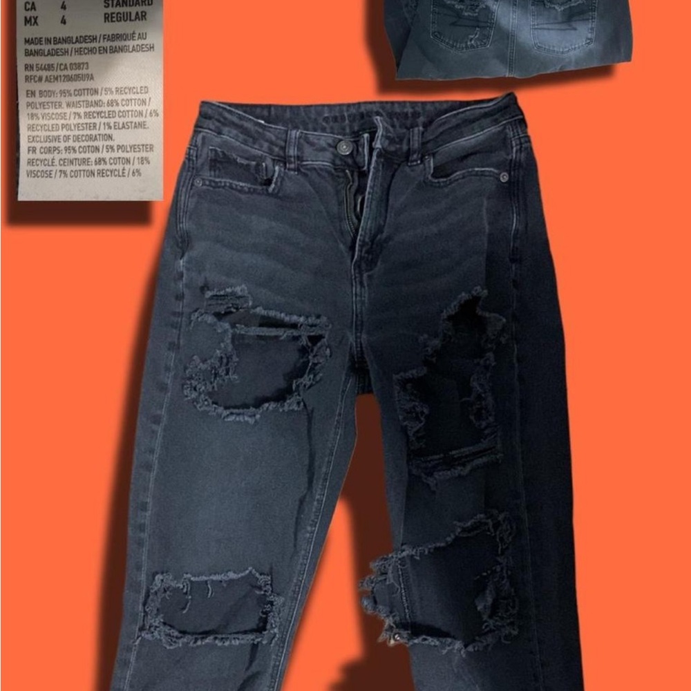 American Eagle Outfitters Black Distressed Straight Leg Jeans